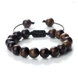 Strand Vintage 10mm Wooden Beads Men Bracelets Original Black Rosewood Prayer Women Yoga Meditation Jewelry Gifts Adjustable