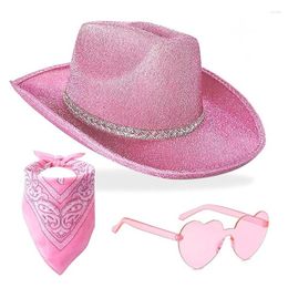 Berets 50JB Glittering Cowboy Hat Bandana Sunglasses Costume Women Men Musical Festival Dress Up Bachelorette Party Props