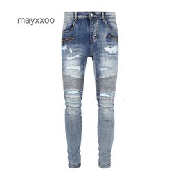 Masculino azul 2024 amiirii moda jean roxo demin 2024 jeans mass com zíper slim fit x334