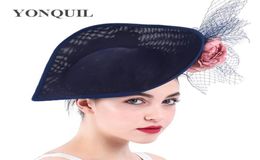 Women Dress Fascinators Ladies Hats For Weddings Church Sinamay Fedora White Feather Pillbox Hat With Veil Vintage Ladies Derby Ha2329758