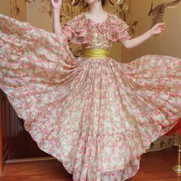 Party Dresses Summer Vintage Print Flower Organza Woman Retro French Style Butterfly Sleeve Romantic Princess Vestido Festa