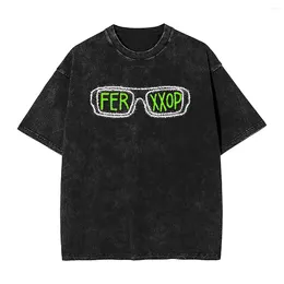 Men's T Shirts Oversized Washed Shirt FERXXOED Lenses Casual Hip Hop Tshirt For Man Beach Y2K Retro Design Top Tees