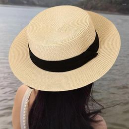 Berets Stylish Straw Hat Women's Summer Collection British Retro Style Sun Protection Wide For Hiking Outdoor