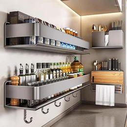 Kitchen Storage Wall Mounted Organiser Shelf Spices Rack Household Seasoning Holder Metal Supply