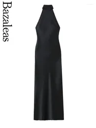 Casual Dresses 2024 Store Sexy Satin Black Halter Party Bodycon Vestidos Long Dress Backless TieDresses Official
