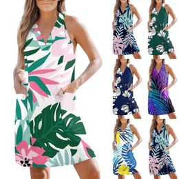 Casual Dresses Women's Summer Sleeveless Dress Loose V-neck Tank Top With Pockets Vestido De Verano Para Mujer Women 2024