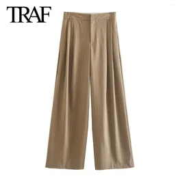 Women's Pants Women Fashion Spring Fine Striped Street Clothing Casual High Waist Wide Leg Chic Female Cargo Trousers Mujer