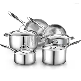 Cookware Sets Cooks Standard Classic Stainless Steel Set 10-Pieces 18/10 Pots And Pans Kitchen Cooking Silver