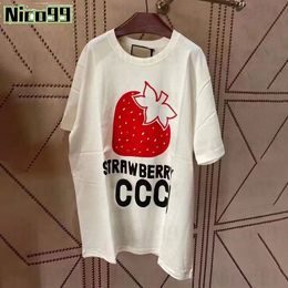 Strawberry CCCI letters printed simple fruit cotton heavy 200g round neck versatile casual fashion sim women t shirt