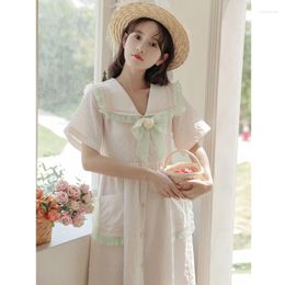 Party Dresses French Sweet Doll Neck For Women Apricot Mori Cute Vintage Summer Vestido Korean Loose Casual Dress Gift Flower Bow