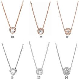 Designer Necklace Sterling Silver Fit Couple Necklace Rose Gold Classic Elegant Necklace Set DIY Heart Love Heart Blue Crysta Charm For Beads Charms