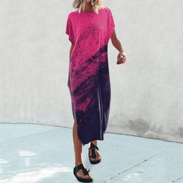 Casual Dresses Loose Slit Women'S Summer T Shirt Maxi Dress Batwing Sleeve Crewneck Elegant And Pretty Vestidos