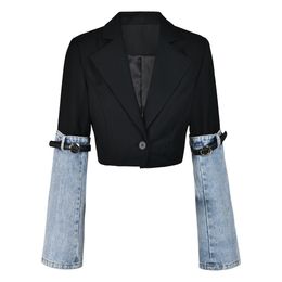 Fashionable temperament and personality trendy brand denim jacket 2024 new high-end long-sleeved lace-up versatile short suit for women designer blazer women
