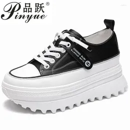 Casual Shoes 5.5cm Genuine Leather Platform Sneakers Women's Woman Flats Luxury White Black 34 40