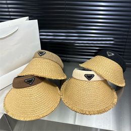 Fashion Designer Womens Straw Hat Womens Large Brimmed Visors Mens Driving Holiday Visors Luxury Sunhats Beach Seaside Empty Top Straw Hats