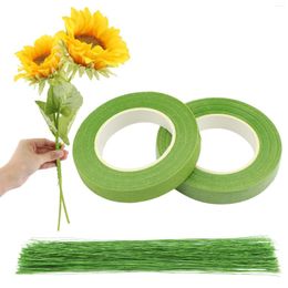 Decorative Flowers Green Floral Arrangement Kit Flexible DIY 2rolls Tapes 200pcs Florist Wire Stems