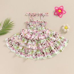 Girl Dresses Toddler Baby Clothes Ruffle Dress Smocked Floral Chicken Print Tutu 6 9 12 18M 2T 3T Summer Outfit