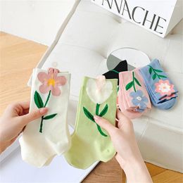 Women Socks Women's Spring Winter Funny Flower 3D Side Floral Tulip Soft Cotton Sokken Kawaii Gift Dropship