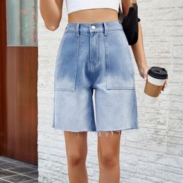 Women's Jeans Casual Gradient Women Knee Length Denim Shorts Fashion Pocket Lady Loose Straight Leg Pants Comfortable Spring Summer