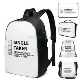 Backpack Funny Graphic Print Single Taken Mentally Dating USB Charge Men School Bags Women Bag Travel Laptop