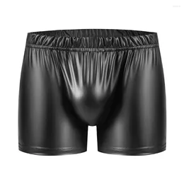 Underpants Men Sexy Matte Faux Leather Wet Look Trunks Pouch Bulge Boxer Beach Board Shorts Slim Fit Stretch Mens Panties