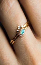 us size 5 6 7 8 of 2 pcs wedding engagement ring set Gold color cute lovely opal stone eye cz thin small rings1963387