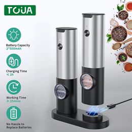 Usb Rechargeable Electric Salt And Pepper Grinder With Adjustable Coarseness Refillable Mill Battery Powered Kitchen Gadget 240506