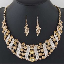 Exaggerated fashionable jewelry, metal spiral sparkling diamond necklace and earring set