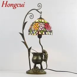 Table Lamps Hongcui Tiffany Glass Light LED Creative Resin Bedside Desk Lamp Flower Shape Lampshade For Home Living Room Bedroom