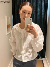 Women's Blouses Ruffled Collar Bandage For Women Long Sleeve Korean Shirts Loose Fashion Chic Sweet Blouse Tops 2024 Camisas De Mujer