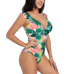 Women's Swimwear Ruffle 2024 Women Sexy One Pieces Swimsuit Female Butterfly Floral Vintage Print Monokini Bathing Suit Beachwear