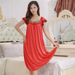 Women's Sleep Lounge Womens Summer Dress Large 4XL Night Dress Womens Sexy Silk Pyjamas Indoor Clothing Long Night DressL2405