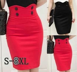 Skirts 2022 Womens Sexy Body Pencil High Waist Womens Elastic Midi Dress Womens Fashion Button Mini Dress XS-8XL Q240507