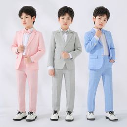 Suit Dress Suit Boys Spring Autumn Plaid Flower Girl Birthday Piano Hosting Event Suit Performance Dress (Shirt + Jacket + Trousers + Bowtie)