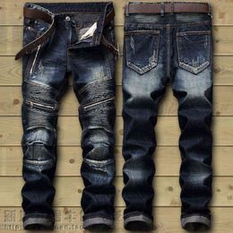 Dropshipping Fashion New Biker Jeans Men's Distressed Stretch Ripped Hip Hop Slim Fit Holes Punk Denim Cotton Pants X220214 240Z