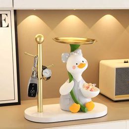 Decorative Objects Figurines Home Accessories Cute Duck Ornament with Storage Tray Living Room Decoration Home Decor Animal Sculpture Craft Gifts Figurine T24050