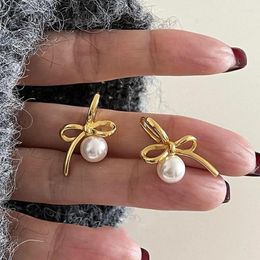 Dangle Earrings Year Asymmetric Pearl Bowknot For Women Minimalist Drop Earring Fashion Jewelry Lady Valentine Gift Party Wedding