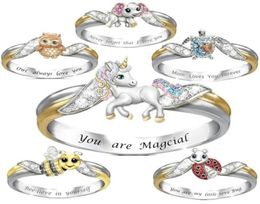 Unicorn Animal Rings Jewellery Accessories Cute Lettering Always Love You Gold Silver Plated Women Band Ring Fashion4262428