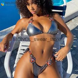 Women's Swimwear Para Praia 2023 Sexy Push Up Swimsuit Womens Sling Biquini Silver Pressure Rhinestone Brazilian Bikini H240507