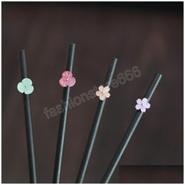 Hairpins Simple Style Flower Black Wooden Hairpin Classic Chinese Hair Sticks Ladies Elegant Vintage Headdress Drop Delivery Jewelry Dhlkr