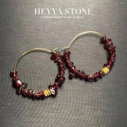 Hoop Earrings HEYYA STONE Vintage Natural Garnet Simple Classic Round Circle Gemstone Jewellery Handmade 14K GOLD Exclusive