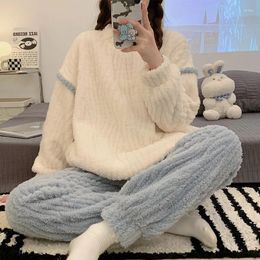 Women's Sleepwear Fall And Winter For Women Coral Velvet Thick Nightwear Solid Color Jacquard Thermal Pajamas Set Loose Loungewear