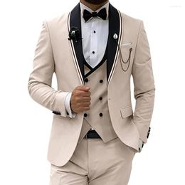 Men's Suits Beige Casual 3 Pieces Men 2024 Groom Tuxedos For Wedding Prom Party Set (Jacket Vest Pants)