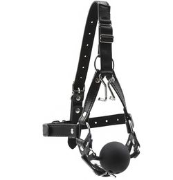 Bondage Gear Head Harness Muzzle with Mouth Gag and Nose Hook Fetish Sex Toy New Design Leather BDSM Open Mouth Ball Gags B03020406647375