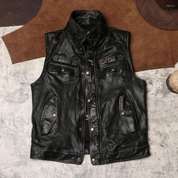 Men's Vests Washed Wrinkle Tooling Leather Vest Sleeveless Soft Thin Goatskin Motorcycle Outdoor