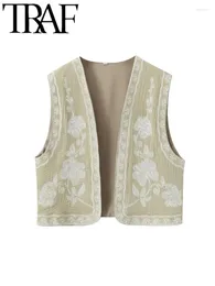Women's Vests GAL Women Chinese Style Embroidery Vintage Cardigan Vest Sleeveless Female Slim 2024 Spring Short Waistcoat Y2K Crop Top