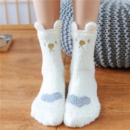 Women Socks 1Pair Fluffy Mid-tube Plus Thickening Warm Coral Fleece Female Lounge Sleeping Floor
