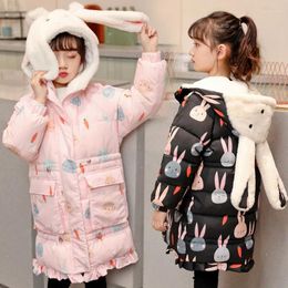 Down Coat Winter Jacket For Girl Cartoon Hooded Cotton Warm Children Long Kids Girls 3 6 8 10 12 14 Years