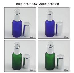 Storage Bottles Jars 30ml Green FrostedBlue Frosted Perfume Glass Bottle Refillable 1oz Silver Spray And Lotion Pump7126842