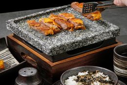 Mini barbecue grill table BBQ groove rock baking pan teppanyaki steak plate high temperature slate bbq plate square indoor outdoor9473976